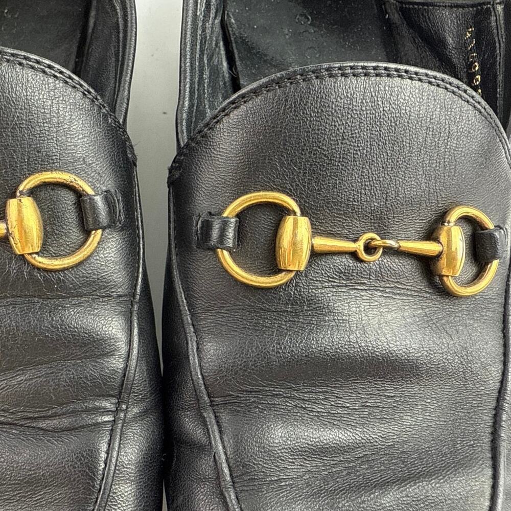 Gucci Women's Black Leather Horsebit Accent Slip On Loafers Flats 35 1/2 US 4.5 - Picture 9 of 9